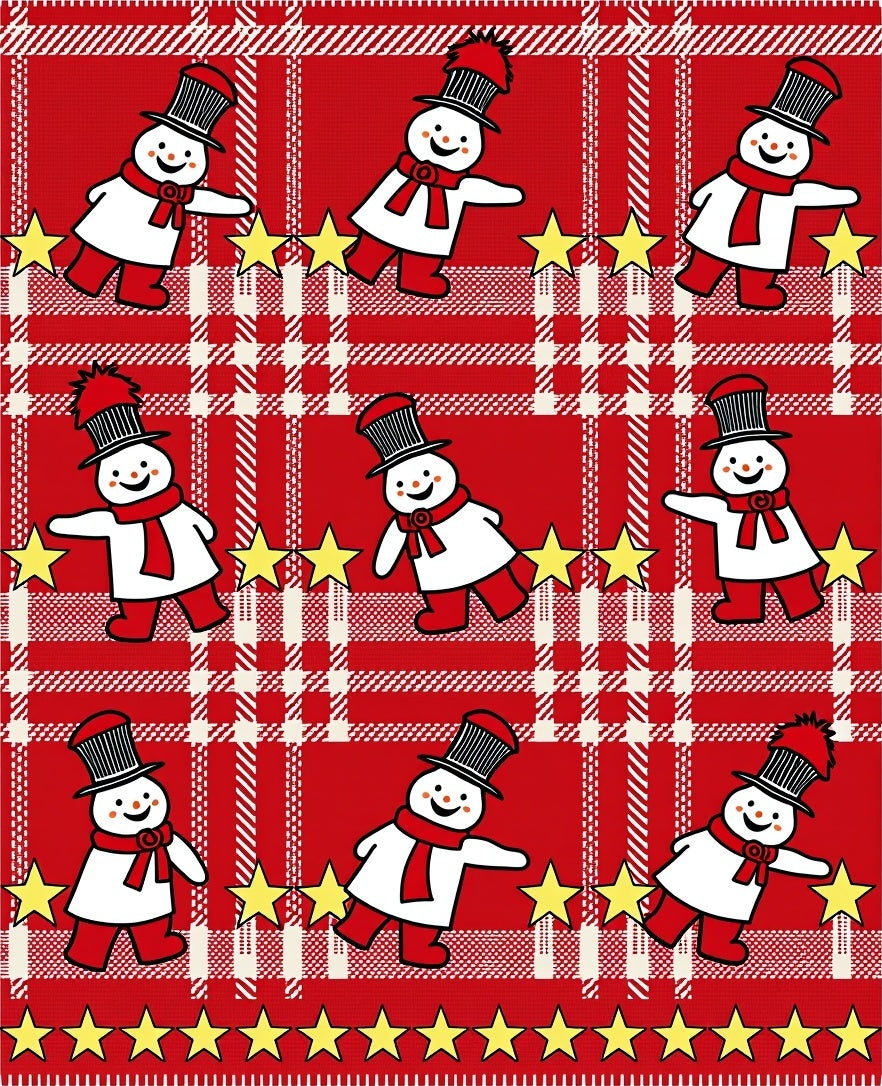 Red White Plaid Snowmen Stars Rug