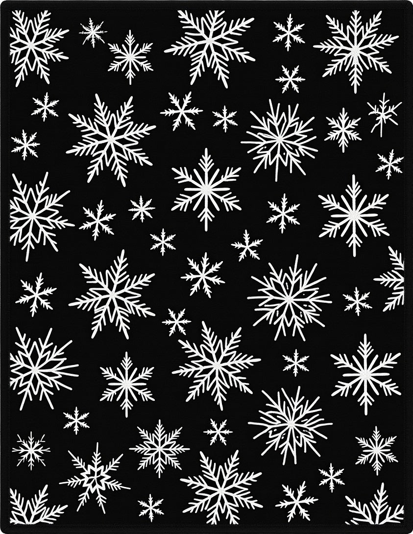 White Snowflakes on Black Background Rug