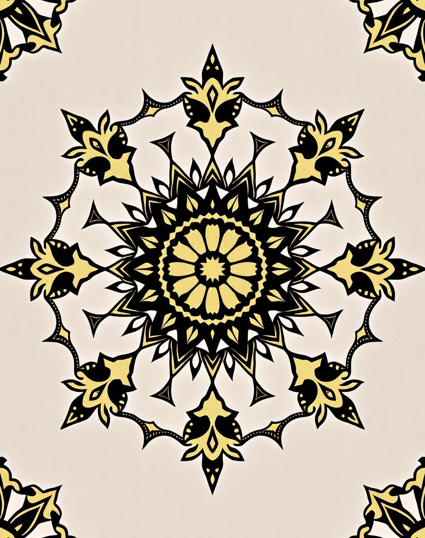 Golden Black Radial Starburst Medallion Rug