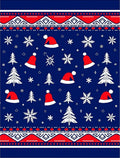 Christmas Trees Snowflakes Red Hats Navy Rug