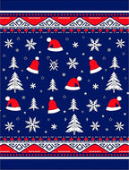 Christmas Trees Snowflakes Red Hats Navy Rug