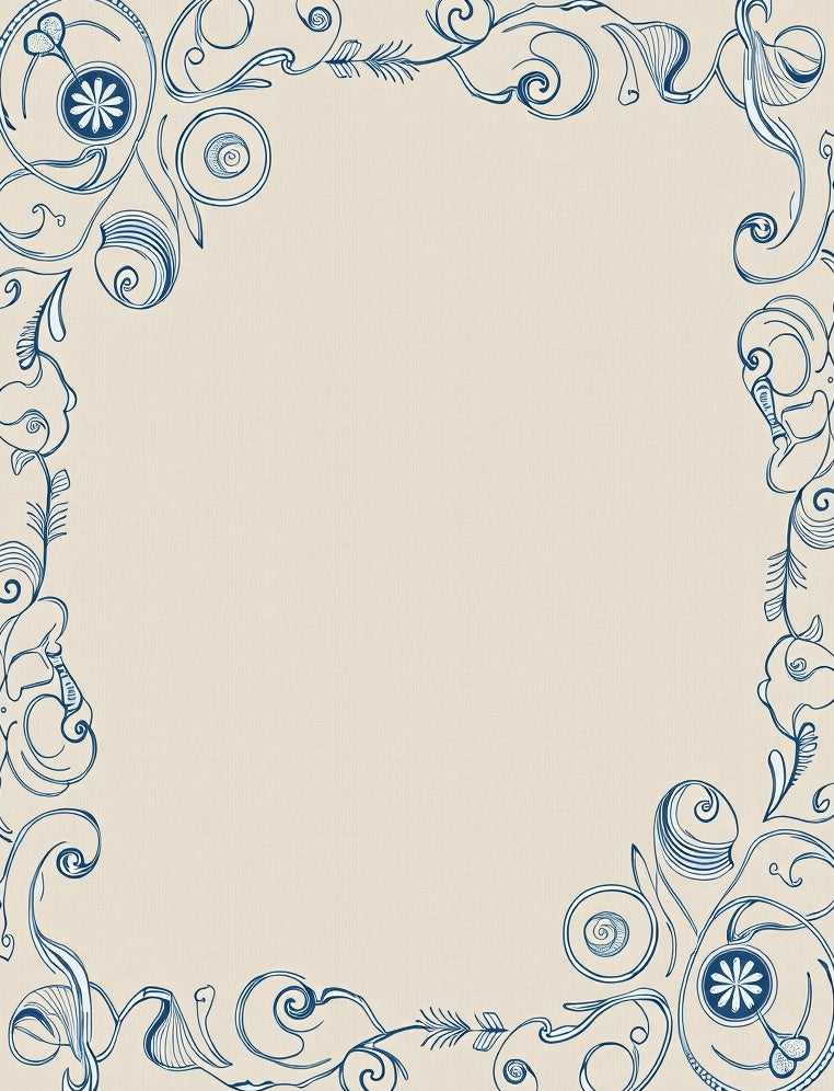 Blue Floral Swirl Border Rug