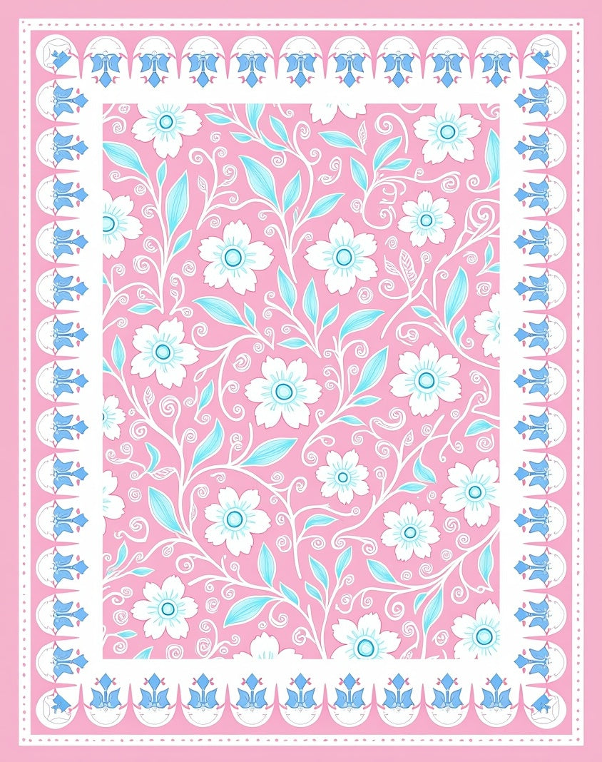 Pink Floral Garden Border Rug
