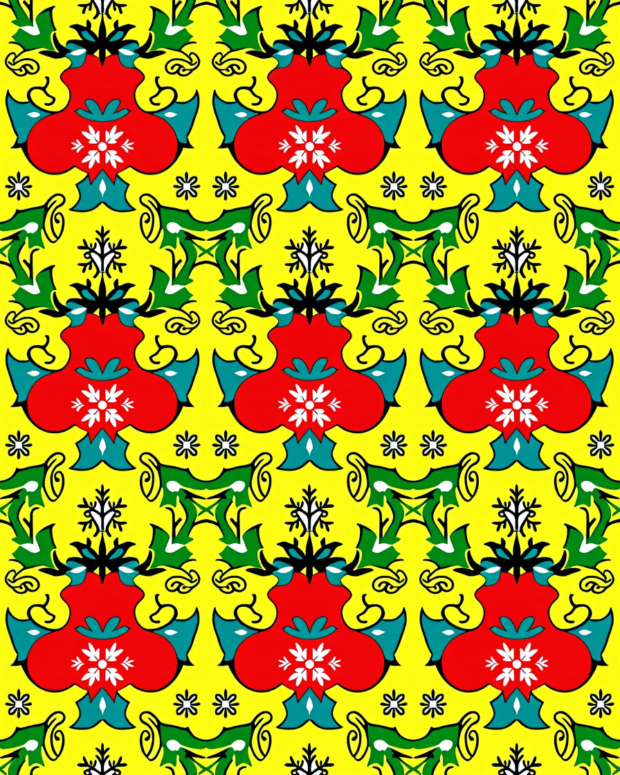 Rococo Red Floral Yellow Scroll Rug