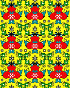 Rococo Red Floral Yellow Scroll Rug
