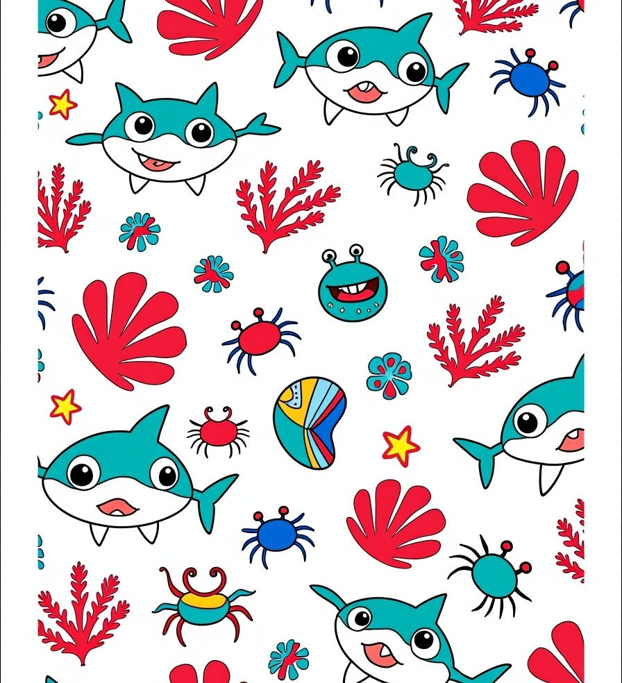 Whimsical Sea Creatures Turquoise Coral Rug