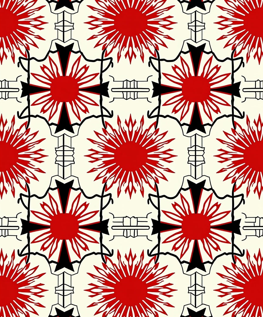 Bold Red Sunburst Geometric Arrangement Rug