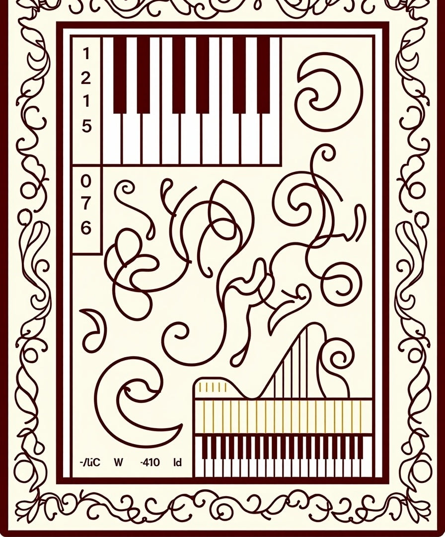 Crimson Musical Keys Scrollwork Rug