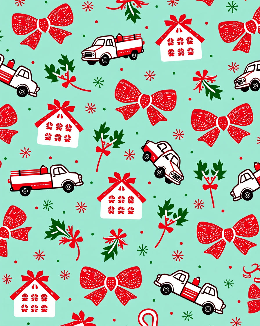 Red White Trucks Houses Bows Mistletoe Rug