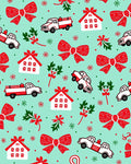 Red White Trucks Houses Bows Mistletoe Rug