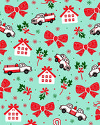 Red White Trucks Houses Bows Mistletoe Rug