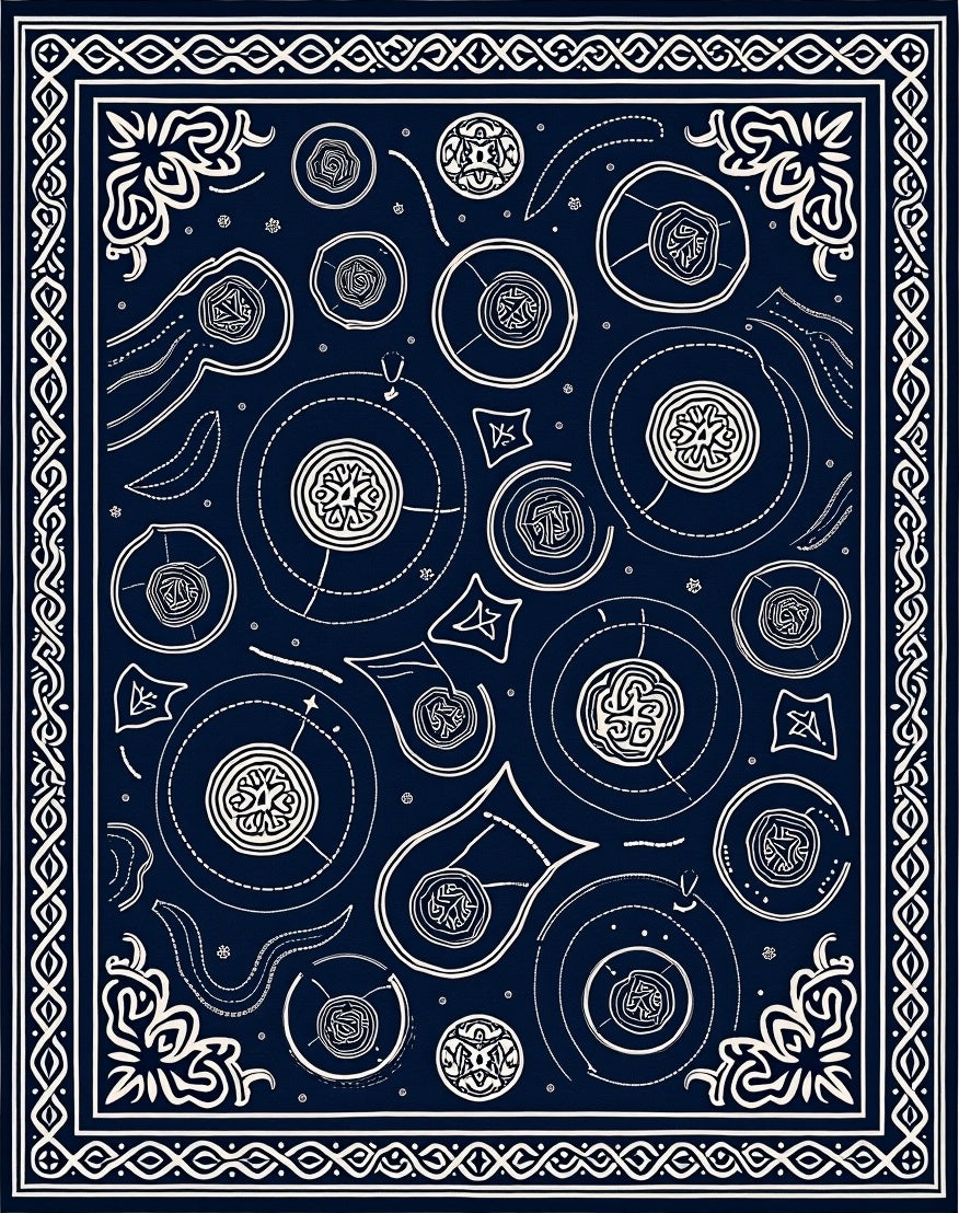 Navy White Celestial Orb Medallion Rug