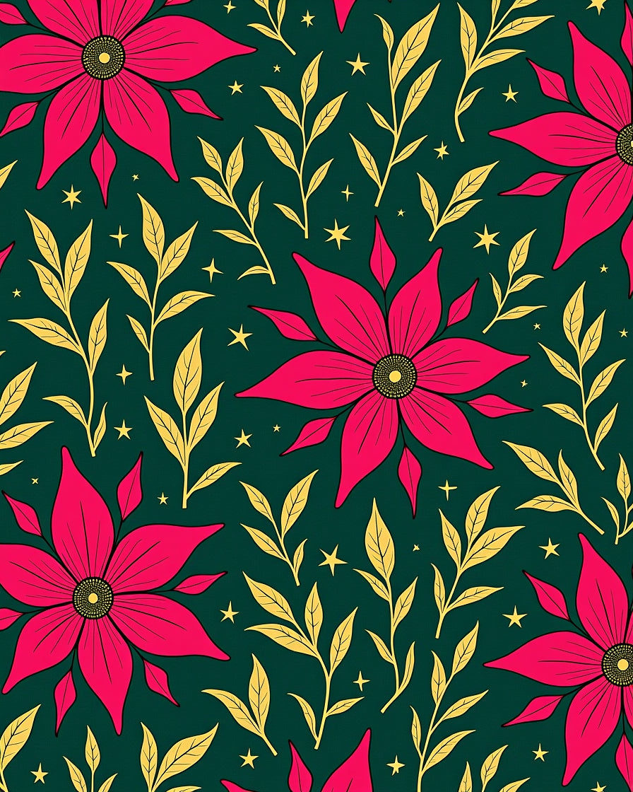 Vibrant Fuchsia Floral Leafy Branches Rug