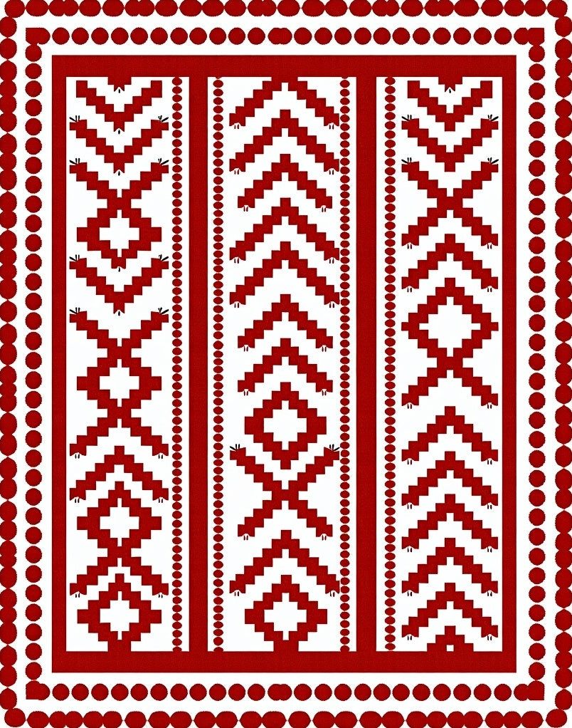 Crimson Red Geometric Staircase Rug