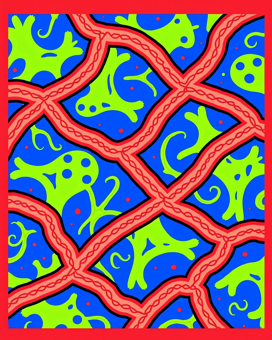 Vibrant Blue Abstract Organic Forms Rug