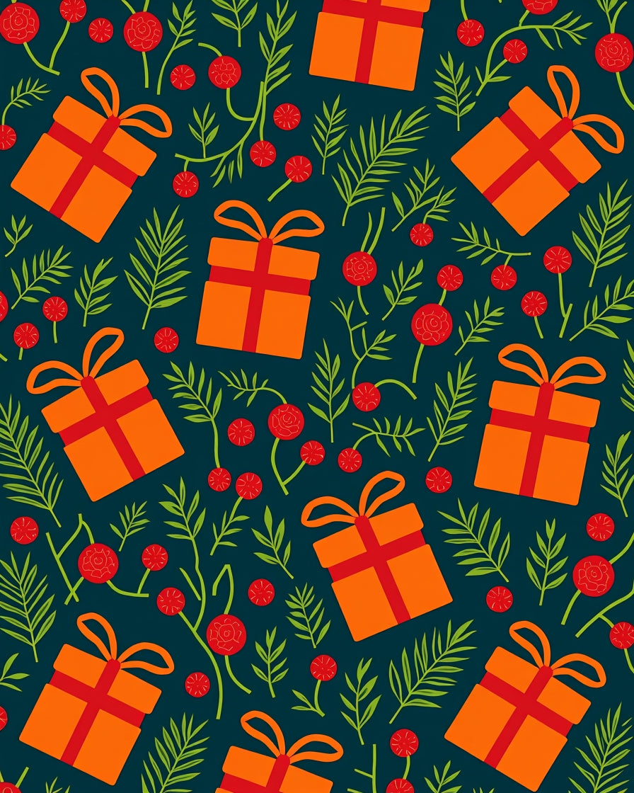 Orange Gift Boxes with Red Flowers Rug