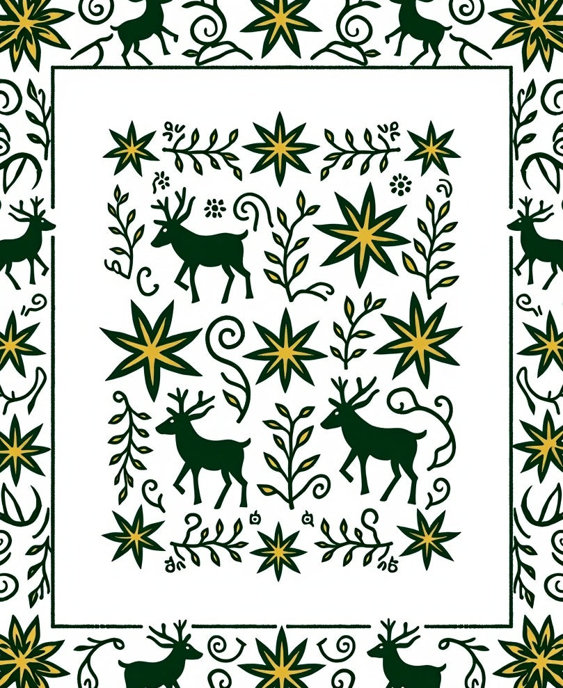 Forest Deer Star Sprout Garland Rug