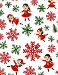 Festive Red Green Elf Christmas Snowflakes Rug