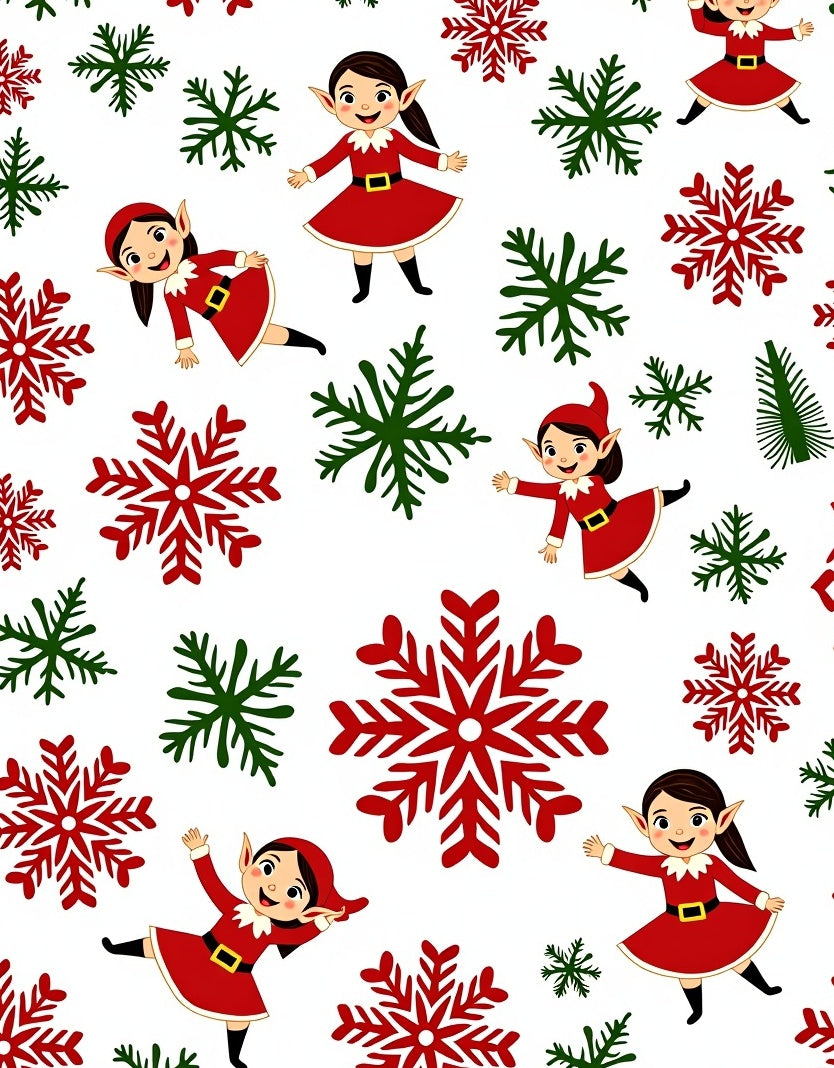 Festive Red Green Elf Christmas Snowflakes Rug