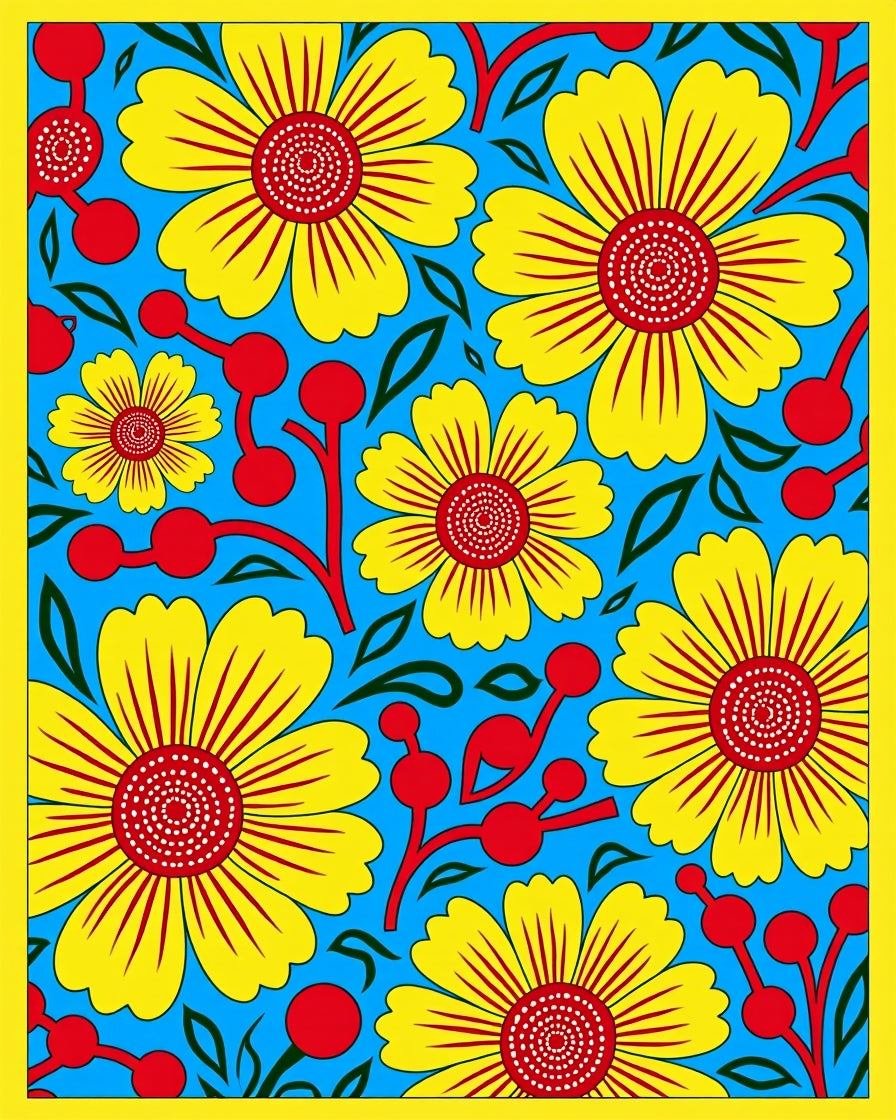 Vibrant Yellow Red Floral Burst Rug