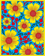 Vibrant Yellow Red Floral Burst Rug
