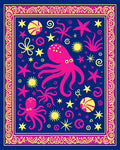Bright Pink Octopus Bordered Navy Fabric Rug