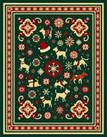 Festive Green Cream Red Dog Snowflakes Rug