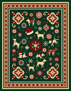 Festive Green Cream Red Dog Snowflakes Rug