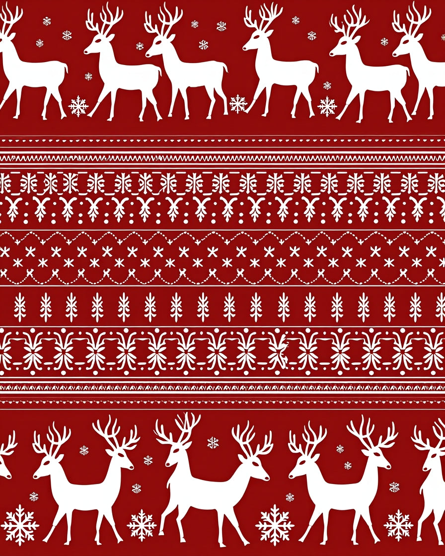 Crimson Reindeer Snowflake Winter Geometric Rug
