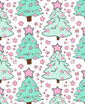 Festive Mint Christmas Trees Pink Stars Rug