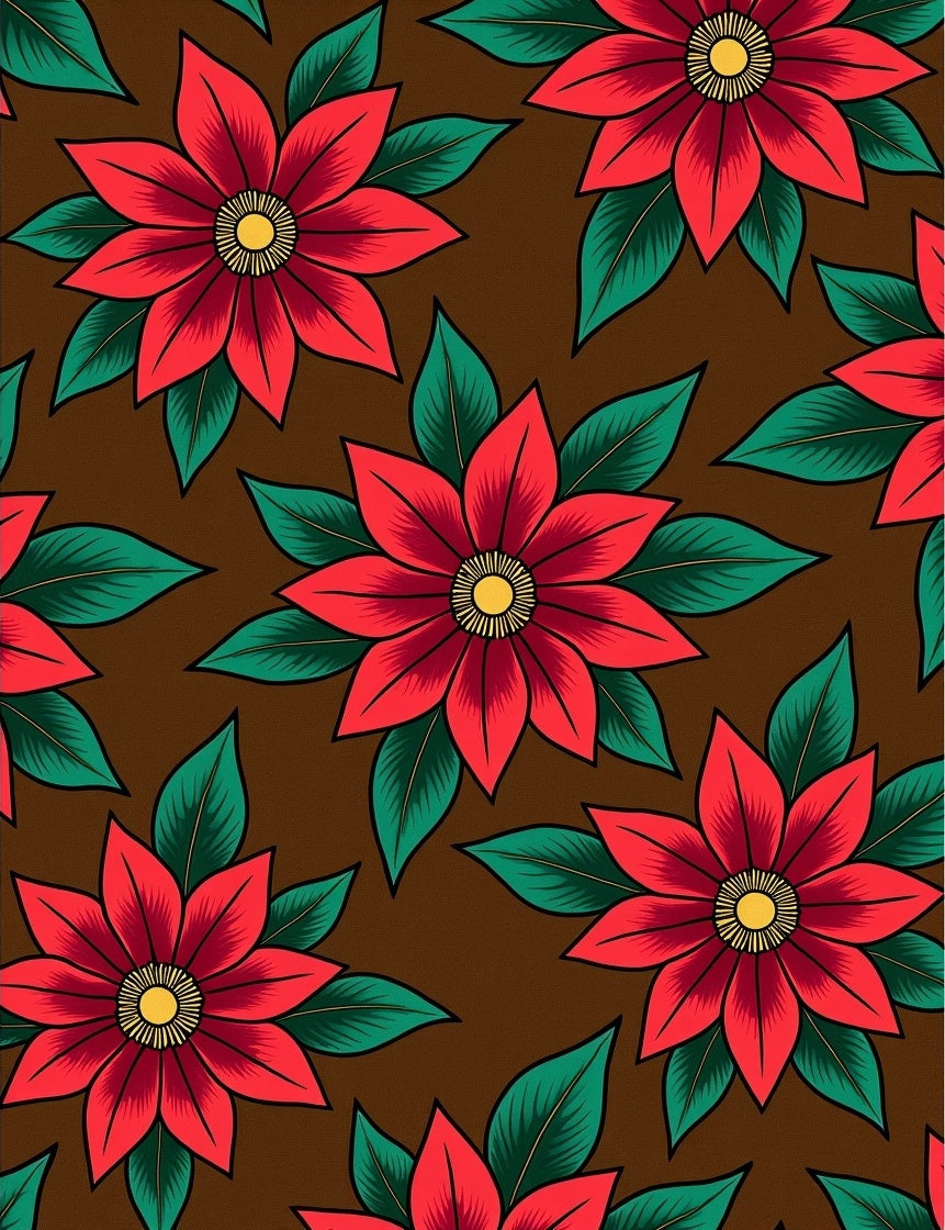 Crimson Flowers With Green Leaves Rug