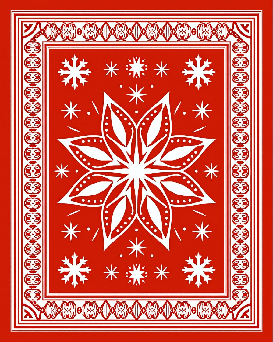 Vibrant Red White Snowflake Medallion Rug