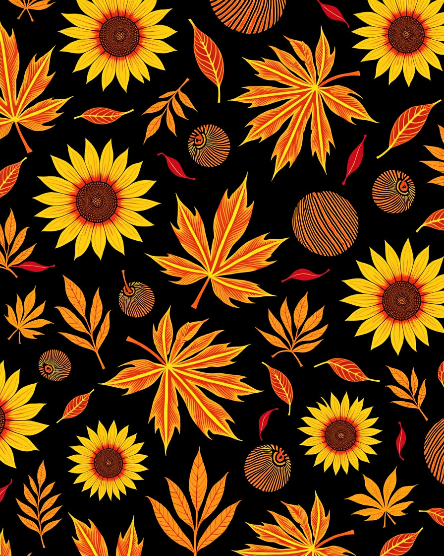 Autumn Sunflowers Maple Leaves Medley Rug