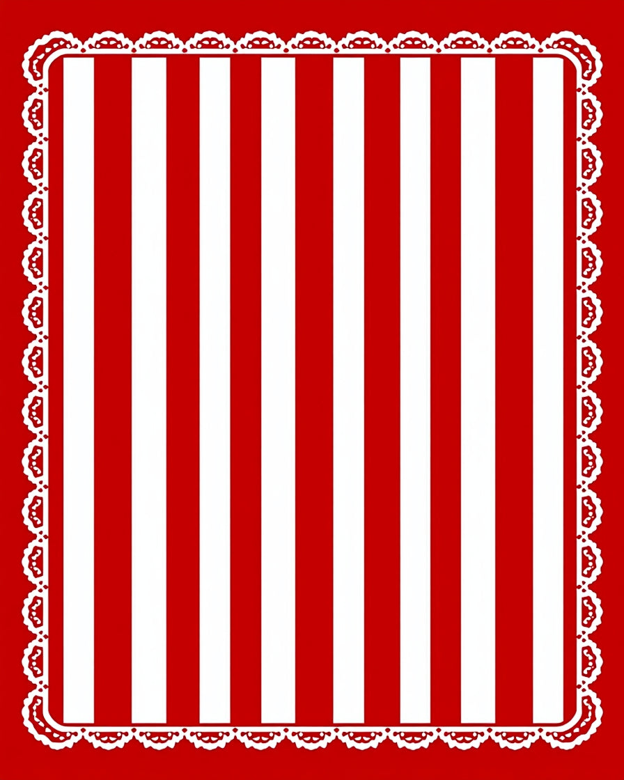 Red White Vertical Lace Stripe Rug