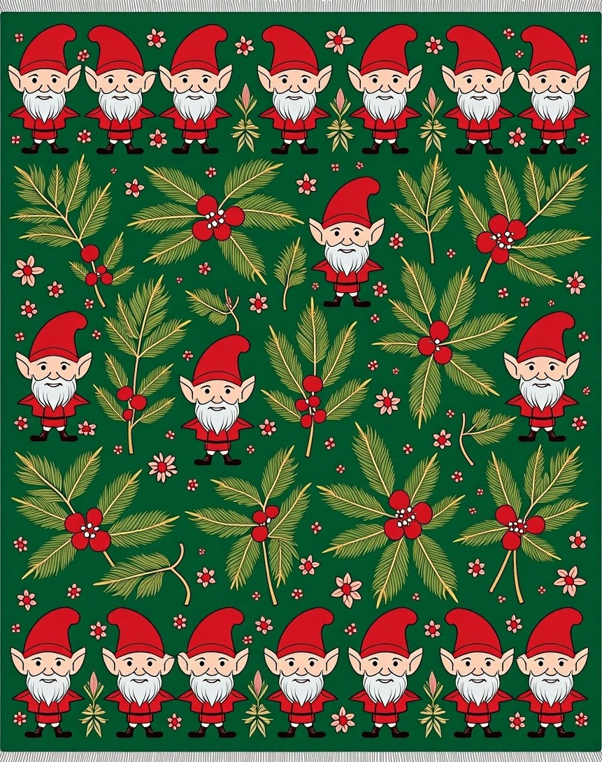 Green Elves Holly Berry Christmas Rug