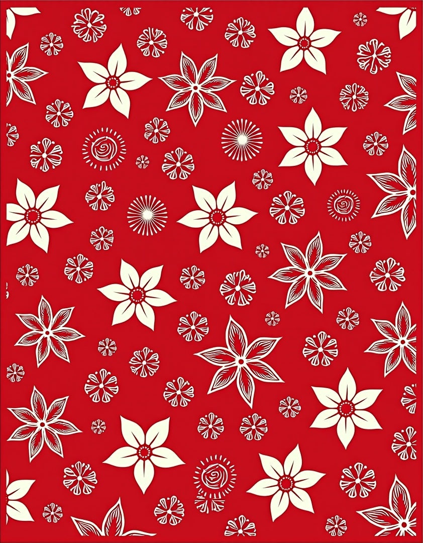 Crimson White Floral Scatter Garden Rug
