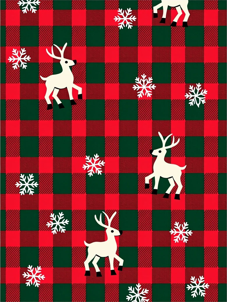 Red Green Buffalo Plaid Reindeer Snowflakes Rug