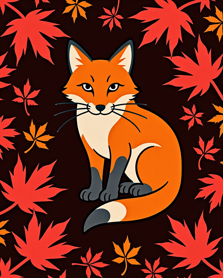 Autumn Fox Red Maple Leaf Rug