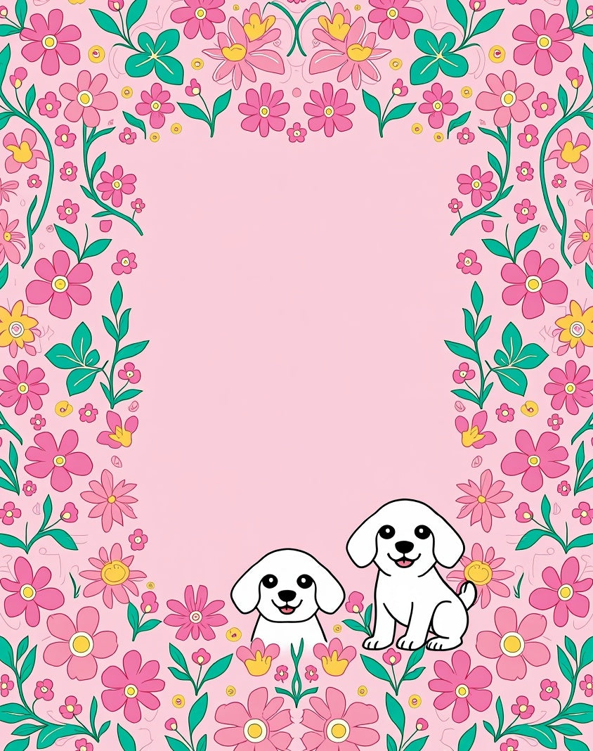 Whimsical Pink Floral Puppy Medley Rug