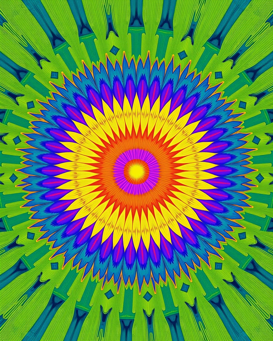 Radiant Vibrant Kaleidoscope Mandala Rug