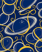 Cosmic Gold and Blue Planet Rings Rug