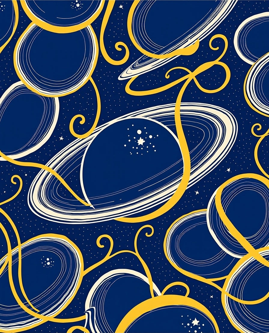 Cosmic Gold and Blue Planet Rings Rug