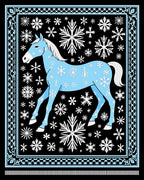 Sky Blue Horse Snowflake Winter Scene Rug
