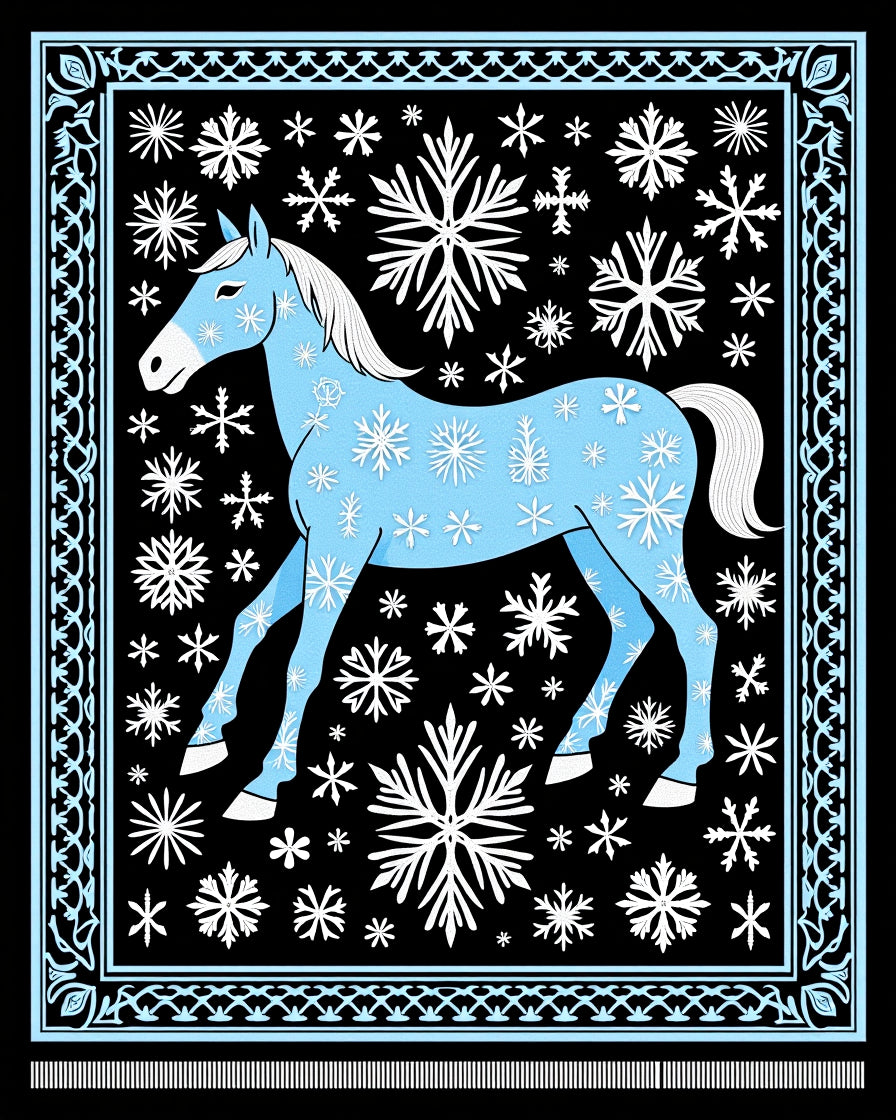 Sky Blue Horse Snowflake Winter Scene Rug