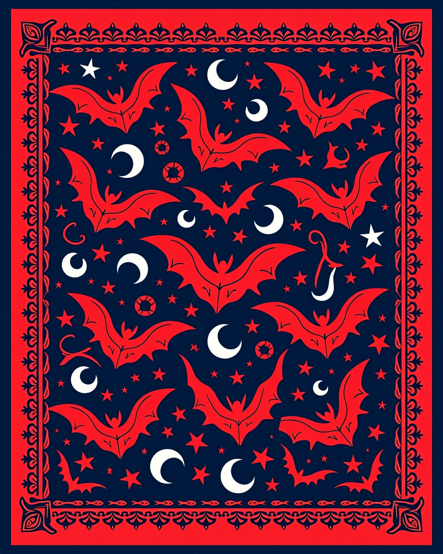 Crimson Bat Moon Star Night Rug