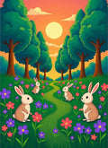 Enchanting WoodlandEaster bunnies meadow path Rug