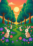 Enchanting WoodlandEaster bunnies meadow path Rug