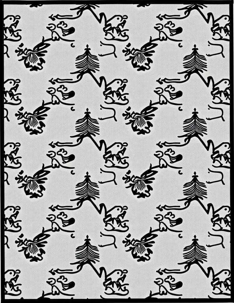 Whimsical Black And White Animal Forest Rug