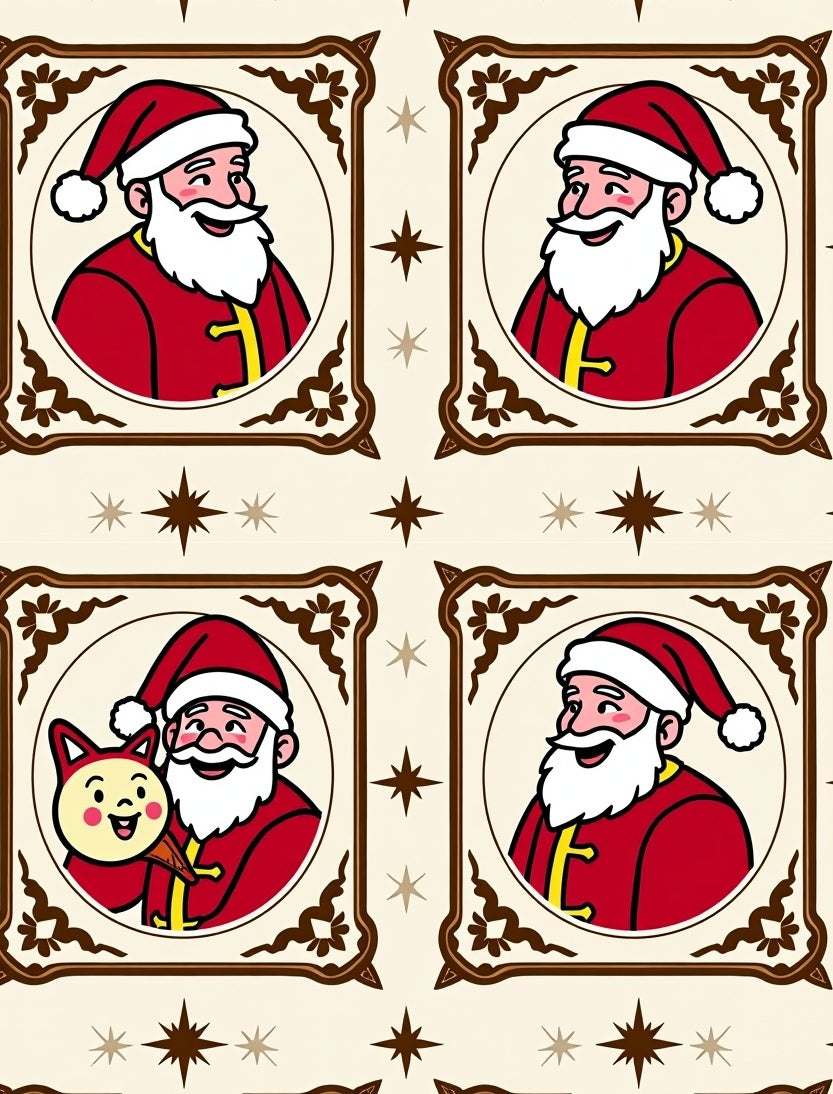Festive Santa Claus Portraits with Stars Rug