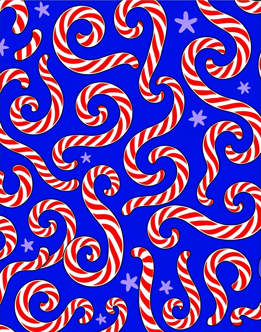 Crimson Swirl Candy Cane Stars Rug